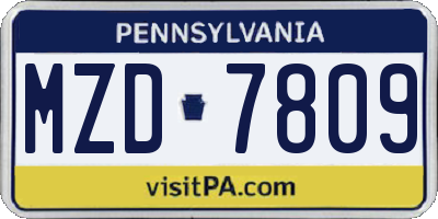 PA license plate MZD7809