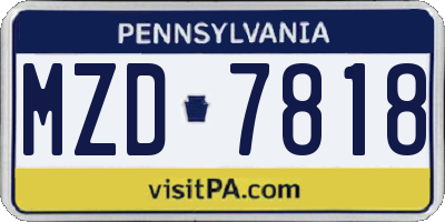 PA license plate MZD7818