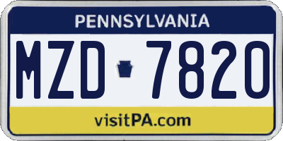 PA license plate MZD7820