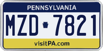 PA license plate MZD7821