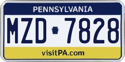 PA license plate MZD7828