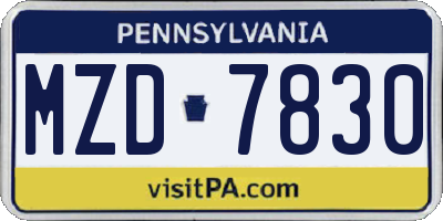 PA license plate MZD7830