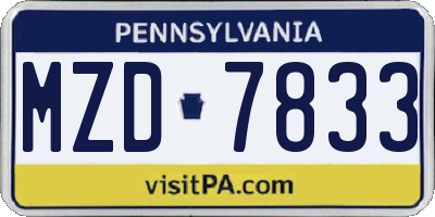 PA license plate MZD7833