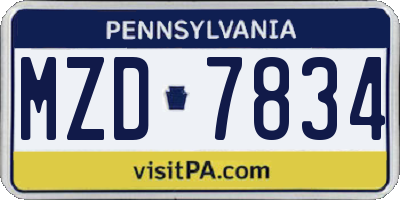 PA license plate MZD7834