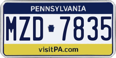 PA license plate MZD7835