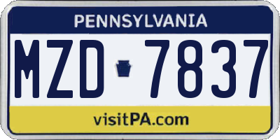 PA license plate MZD7837