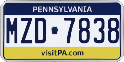 PA license plate MZD7838