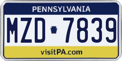 PA license plate MZD7839