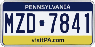 PA license plate MZD7841