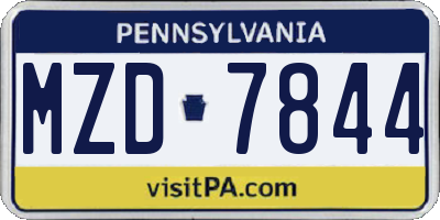 PA license plate MZD7844