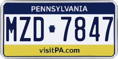 PA license plate MZD7847