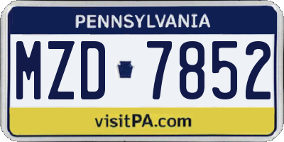 PA license plate MZD7852