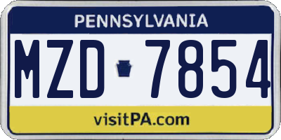 PA license plate MZD7854
