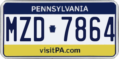 PA license plate MZD7864