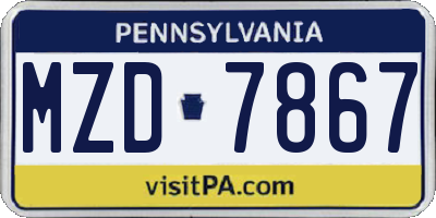 PA license plate MZD7867