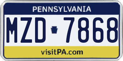 PA license plate MZD7868