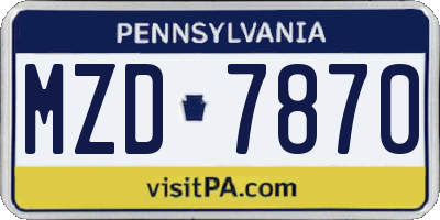 PA license plate MZD7870