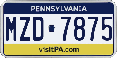 PA license plate MZD7875