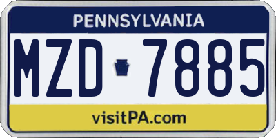 PA license plate MZD7885