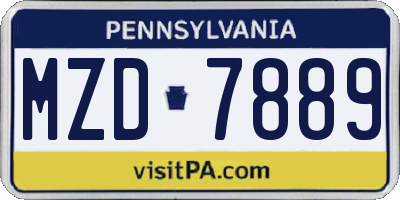 PA license plate MZD7889