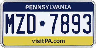 PA license plate MZD7893