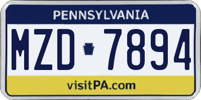 PA license plate MZD7894
