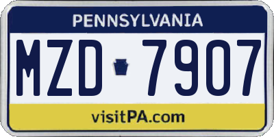PA license plate MZD7907