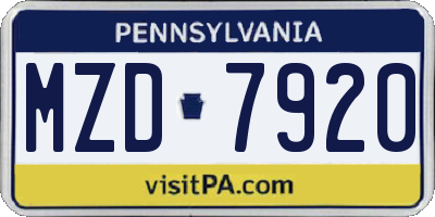 PA license plate MZD7920
