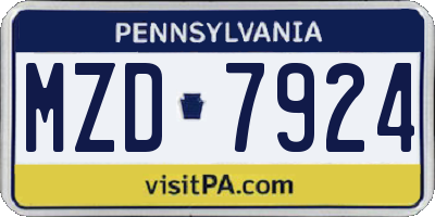 PA license plate MZD7924