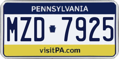PA license plate MZD7925