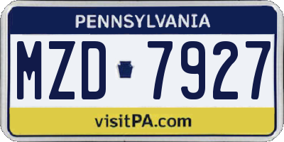 PA license plate MZD7927