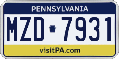 PA license plate MZD7931