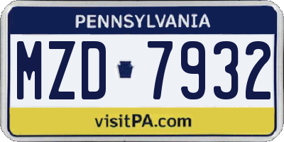 PA license plate MZD7932