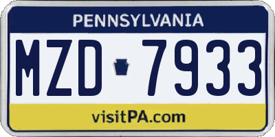 PA license plate MZD7933