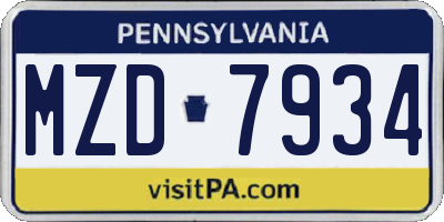 PA license plate MZD7934
