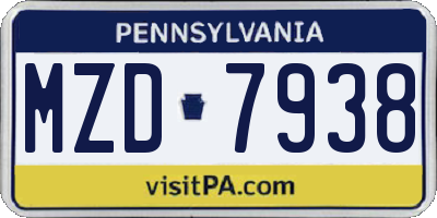 PA license plate MZD7938