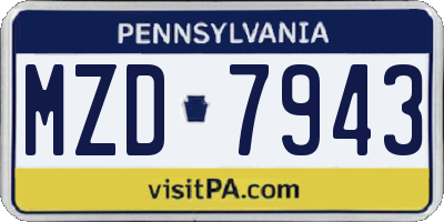 PA license plate MZD7943