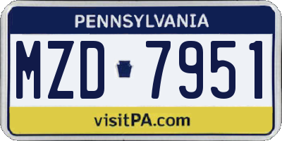 PA license plate MZD7951