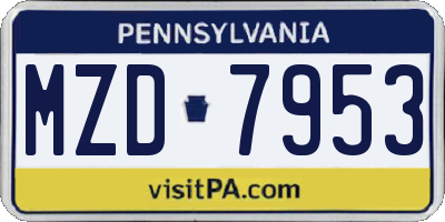 PA license plate MZD7953