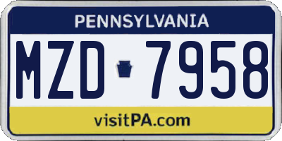 PA license plate MZD7958