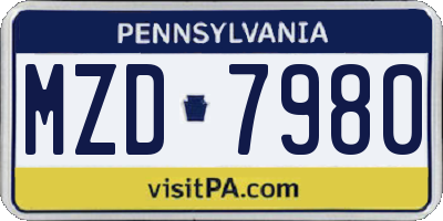 PA license plate MZD7980