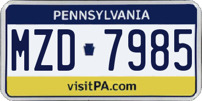 PA license plate MZD7985