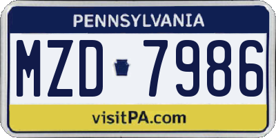 PA license plate MZD7986
