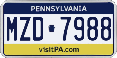 PA license plate MZD7988