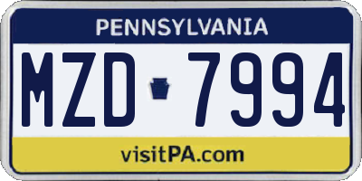 PA license plate MZD7994