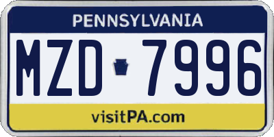 PA license plate MZD7996