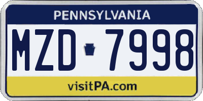 PA license plate MZD7998