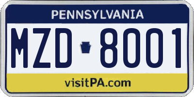 PA license plate MZD8001