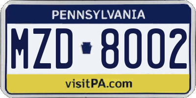 PA license plate MZD8002