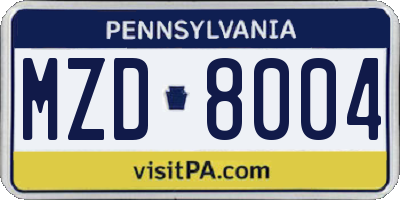 PA license plate MZD8004